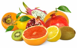 Картинка фрукты, гранат, грейпфрут, лимон, айва, питахайя, киви