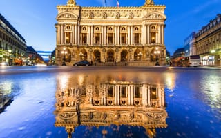 Картинка Гранд Опера, опера, Париж, Франция, отражение, площадь, здание, архитектура