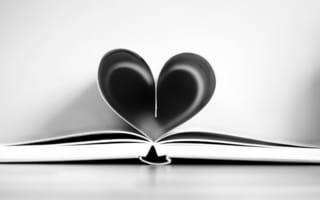 Картинка книга, сердце, страницы, черно-белое, книжка