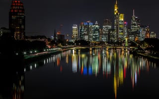 Картинка Франкфурт-на-Майне, небо, огни, Германия, дома, ночь