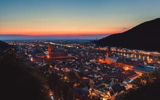 Картинка Гейдельберг, Германия, город, города, здания, ночной город, ночь, огни, подсветка, вечер, сумерки, закат, заход