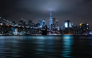 Картинка Нью Йорк, Нью-Йорк, город, здание, небоскреб, США, города, здания, высокий, ночной город, ночь, огни, подсветка