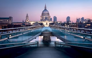 Картинка Лондон, Великобритания, Англия, Миллениум, мост, город, города, здания, вечер, сумерки