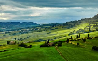 Картинка Тоскана, Италия, природа, холм, луг, поле, пейзаж