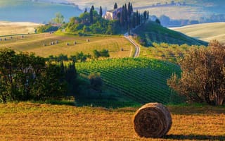 Картинка Тоскана, Италия, природа, поле, стог, скирда, сено, пейзаж