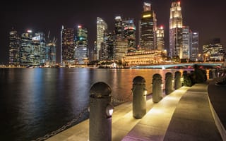 Картинка Сингапур, город, города, здания, небоскреб, высокий, здание, ночной город, ночь, огни, подсветка, мегаполис