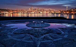 Картинка Сиэтл, город, города, здания, ночной город, ночь, огни, подсветка