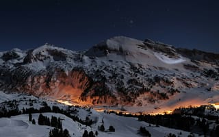 Картинка горы, гора, природа, зима, снег, ночь, темнота, темный