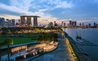 Картинка Сингапур, город, города, здания, вечер, ночной город, ночь, огни, подсветка