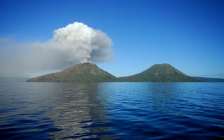 Обои вулкан, дым, извержение, остров