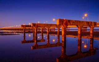 Картинка мост, мосты, архитектура, отражение, ночь, огни, подсветка