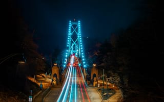 Картинка мост, мосты, ночь, огни, подсветка
