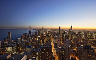 Картинка Чикаго, США, город, города, здания, вечер, закат, заход