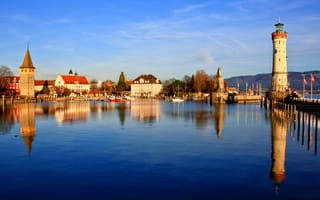 Картинка город, река Lindau, дома, Bavaria, Германия