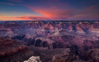 Картинка закат, Национальный парк Гранд-Каньон, небо, скалы, горы, Grand Canyon, штат Аризона, США, пустыня