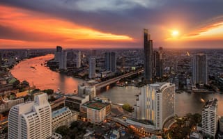 Обои город, city, night, дома, река, view, Bangkok
