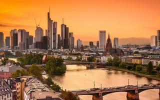 Картинка Франкфурт, Франкфурт-на-Майне, Германии, город, города, здания, небоскреб, высокий, здание, вечер, закат, заход