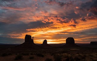 Картинка Пустыня Навахо, Мохаве, пустыня, скала, пейзаж, Аризона, США, горы, гора, природа, облака, туча, облако, тучи, небо, вечер, сумерки, закат, заход