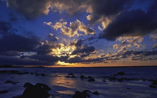 Картинка океан, море, вода, природа, облака, туча, облако, тучи, небо, вечер, сумерки, закат, заход