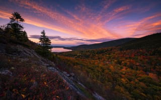 Картинка autumn, lake, sunset, sky, forest, fall, hills