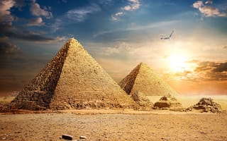 Картинка Египетские пирамиды, пирамида, пирамиды, египетский, древний, история, исторический, пустыня, песок, Гиза, Eгипет, архитектура, вечер, закат, заход