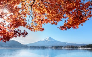 Картинка Фудзияма, Фудзи, гора, вулкан, Япония, горы, природа, вода, озеро, пруд, осень