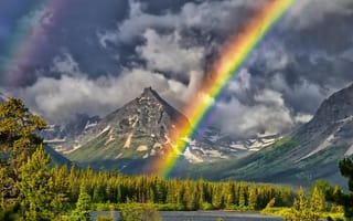 Картинка Painted Teepee Peak, озеро, горы, радуга, пейзаж