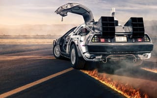 Картинка DeLorean, DMC DeLorean, Назад в будущее, ретро, машины, машина, тачки, авто, автомобиль, транспорт, скорость, быстрый, огонь
