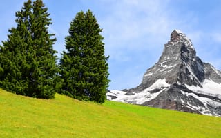 Картинка Маттерхорн, Церматт, Альпы, гора, вершина, высокая, Швейцария, горы, природа, луг