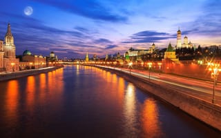 Картинка Москва, Россия, город, города, здания, ночной город, ночь, огни, подсветка