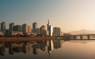 Картинка Теджон, Корея, Южная Корея, город, города, здания, мегаполис, отражение, утро, утренний