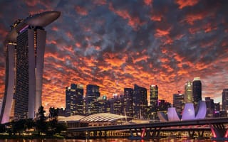 Картинка Сингапур, город, города, здания, небоскреб, высокий, здание, вечер, сумерки, закат, заход, облака, туча, облако, тучи, небо