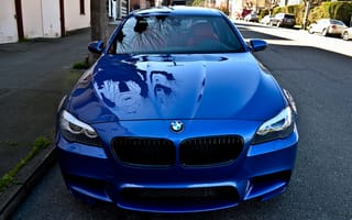 Картинка BMW, F10, Blue, M5, отражение, передок