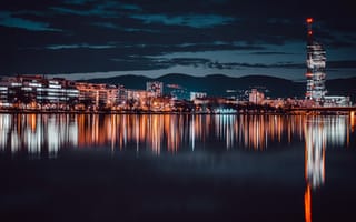 Картинка Вена, Австрия, город, города, здания, здание, отражение, ночной город, ночь, огни, подсветка