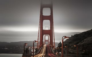 Картинка мост Золотые Ворота, Золотые Ворота, мост, Сан Франциско, Калифорния, США, мосты, вечер, сумерки, ночь, темнота
