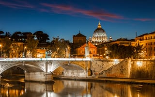Картинка Италия, город, города, здания, мост, ночной город, ночь, огни, подсветка, отражение