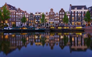 Картинка Амстердам, Нидерланды, Европа, город, города, здания, отражение