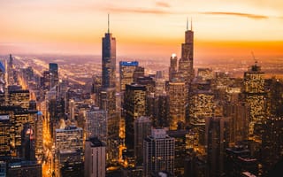 Картинка Чикаго, США, город, города, здания, небоскреб, высокий, здание, вечер, закат, заход