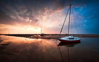 Картинка England, море, Great Meols, лодки, Пейзаж, пляж