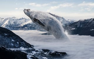 Картинка кит, фантастика, фантастические, гора