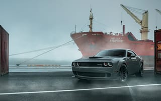 Картинка Dodge Challenger, Dodge, Challenger, Додж Челленджер, Додж, машины, машина, тачки, авто, автомобиль, транспорт, корабль, порт, туман, дымка
