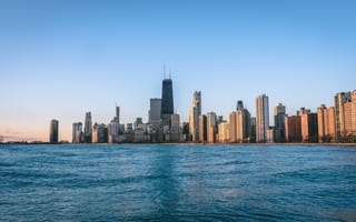 Картинка Чикаго, США, город, города, здания, мегаполис, море, океан, вода