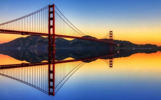 Картинка США, отражение, пролив, мост, Golden Gate Bridge, Калифорния, Сан Франциско, Золотые Ворота