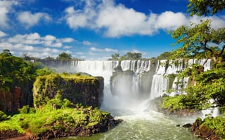 Картинка Игуасу, Аргентина, Бразилия, природа, водопад, скала, облака, туча, облако, тучи, небо