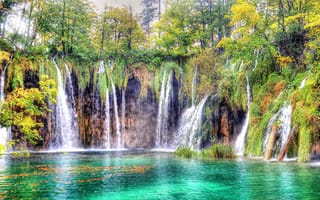 Картинка Плитвицкие озера, озеро, водопад, каскад, пейзаж, национальный парк, Хорватия, природа, осень