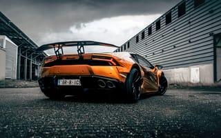Картинка Lamborghini Huracan, Lamborghini, Huracan, Ламборджини, Ламборгини, машины, машина, тачки, авто, автомобиль, транспорт, вид сзади, сзади, оранжевый