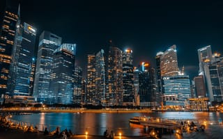 Картинка Сингапур, город, города, здания, мегаполис, ночной город, ночь, огни, подсветка