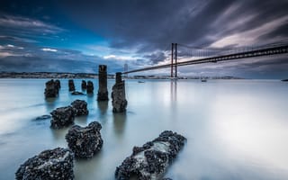 Картинка Португалия, мост, мосты, река, вечер, сумерки