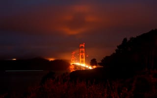Картинка мост Золотые Ворота, Золотые Ворота, мост, Сан Франциско, Калифорния, США, мосты, темный, темнота, ночь