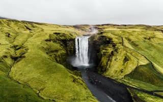 Картинка Скоугафосс, водопад, скала, утес, Скоугау, Исландия, природа